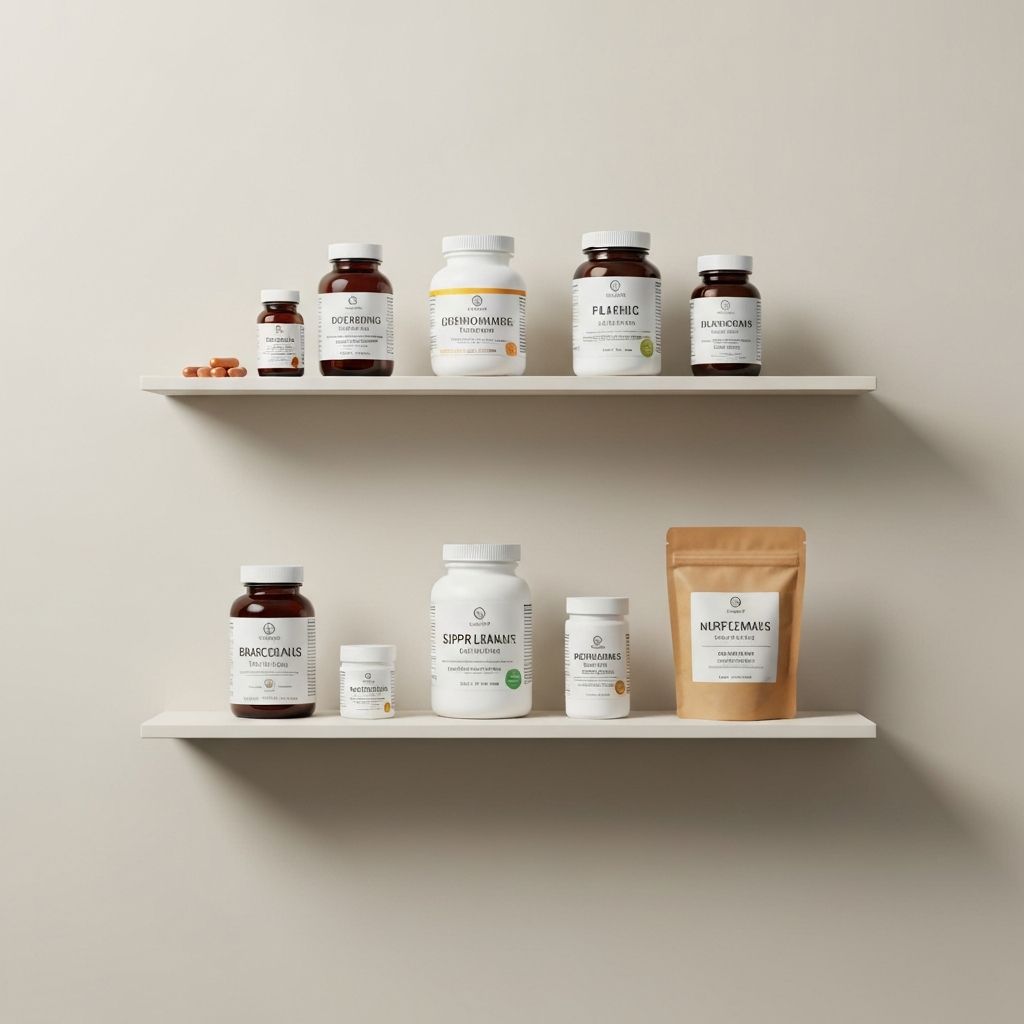 Supplement products organized by format and storage